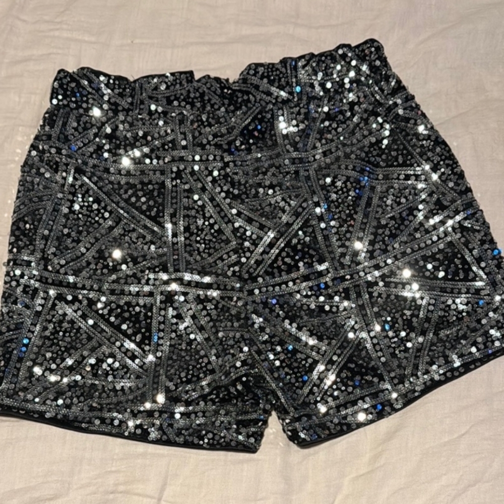 Black Sequin Women's Shorts